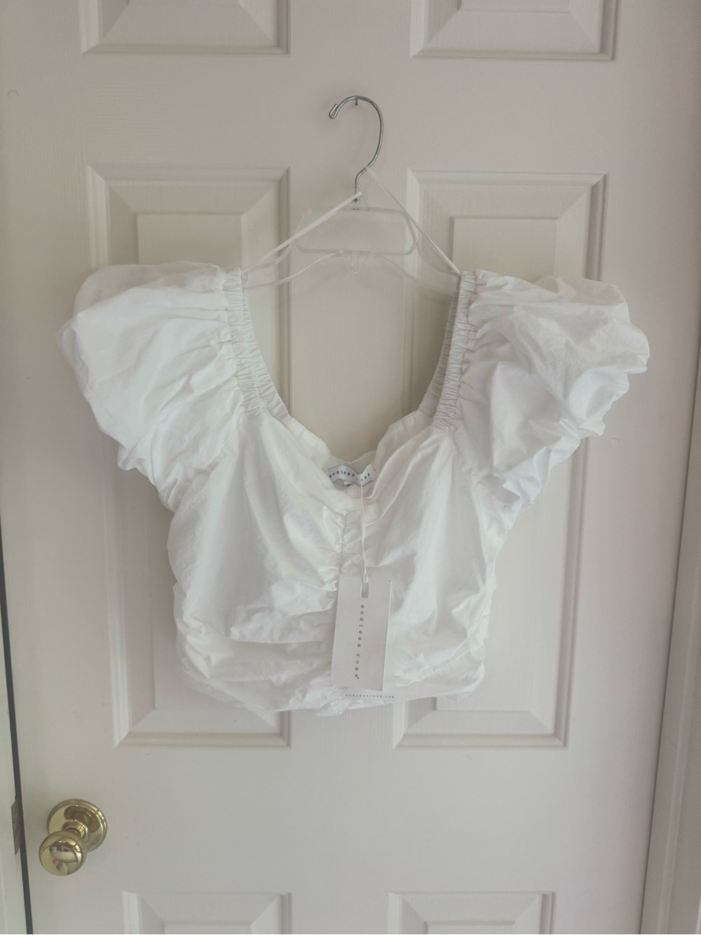 Endless Rose White Puff Sleeve Crop Top -  M